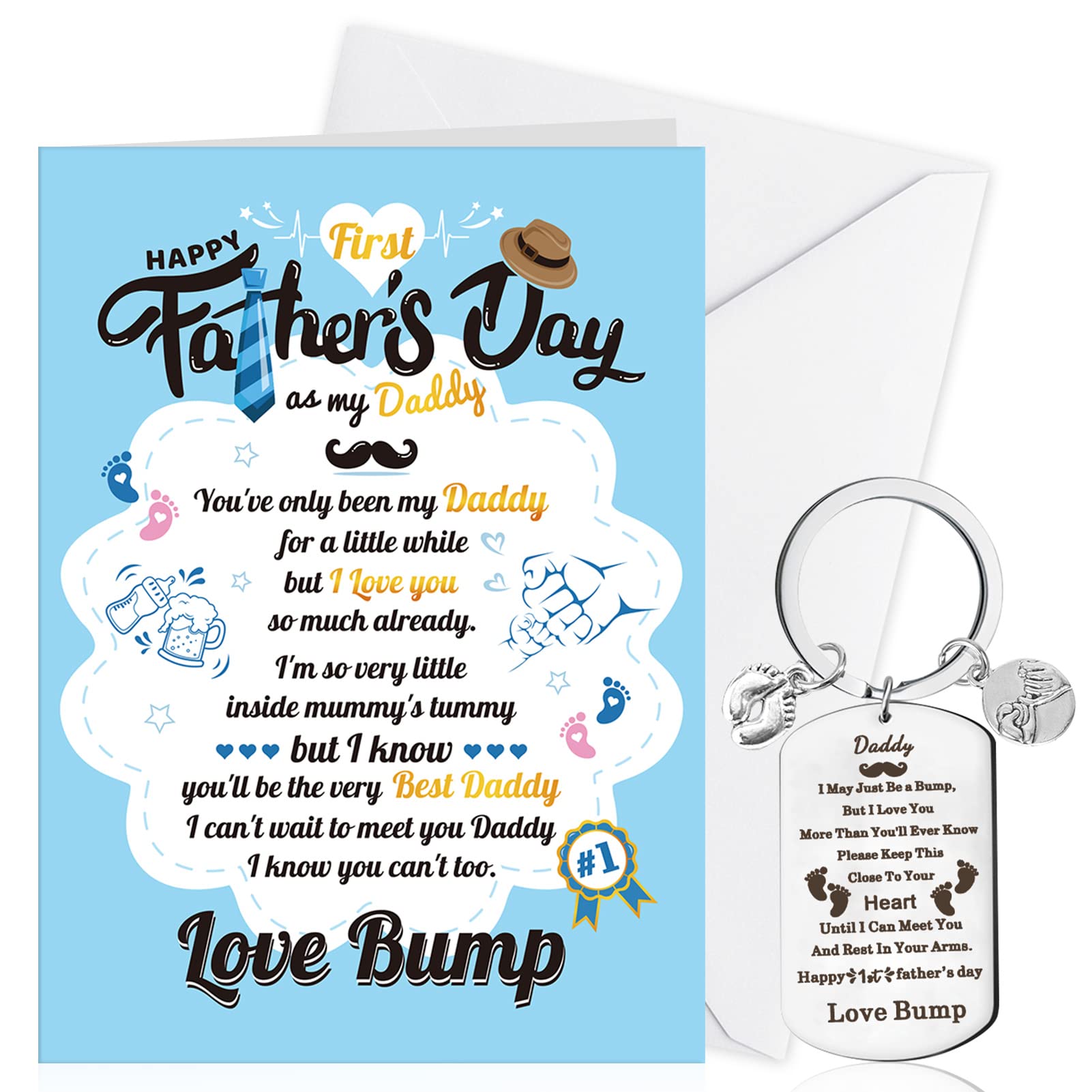 HOWAF First Fathers Day Card, 1st Father's Day Card for Daddy & Dad Keyring, Gifts for First Fathers Day from Bump for Dad Daddy — image 1