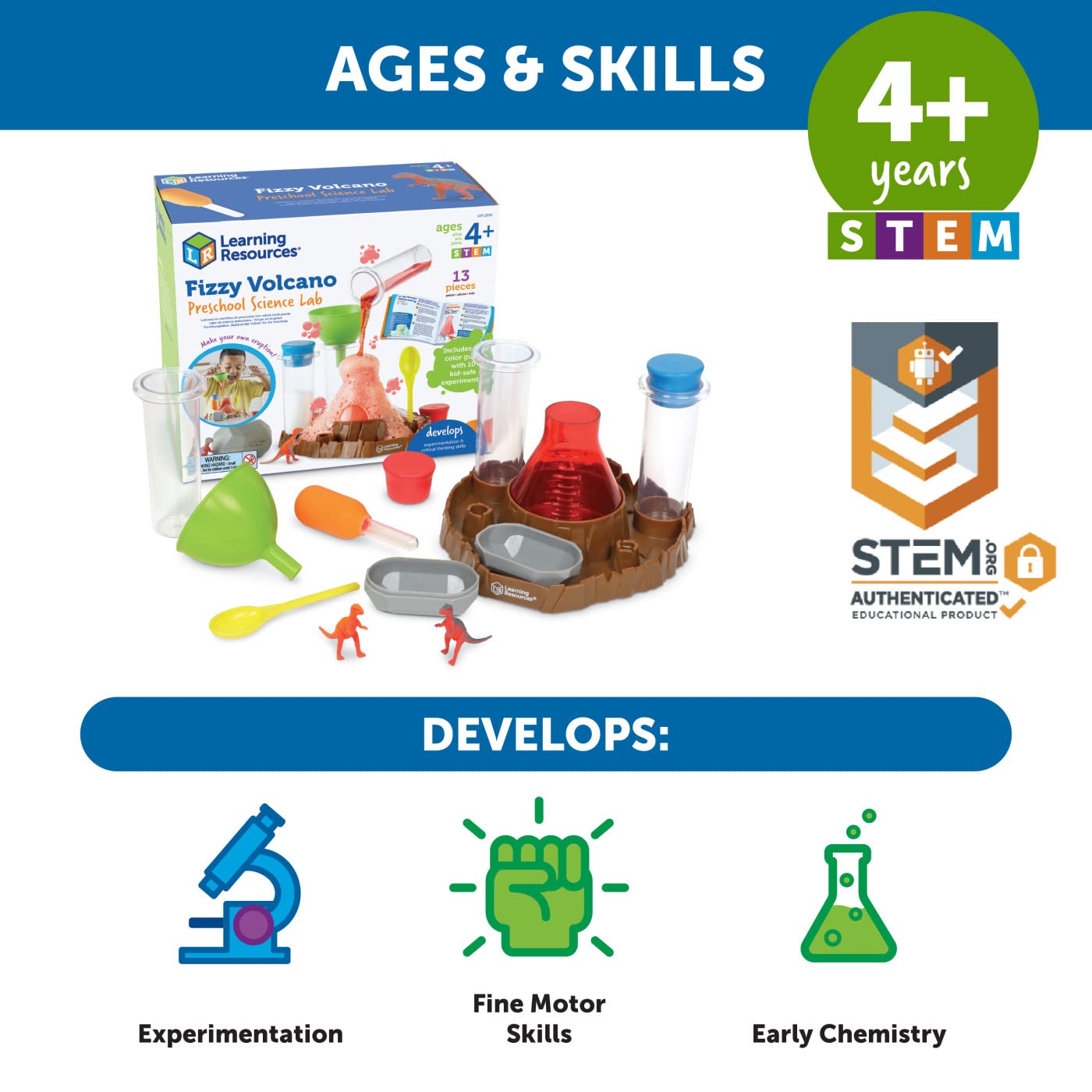 Learning Resources Fizzy Volcano Science Kit - 13 Pieces, Ages 4+, Preschool STEM Toys for Kids, Science Experiments