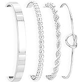 925 Sterling Silver Bracelets for Women Stack, 14K Gold Plated Bangle Cuff Jewelry Set Trendy, Adjustable Tennis Knot Twisted Bracelet for Wrist Essentials Women Fashion Gifts