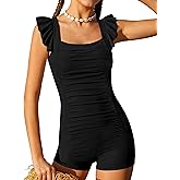 Aulyffo Girls Swimsuit Ruffle Girl One Piece Bathing Suit Solid Swimsuits Ruched Sleeveless Girls' Swimwear for 7-18 Years