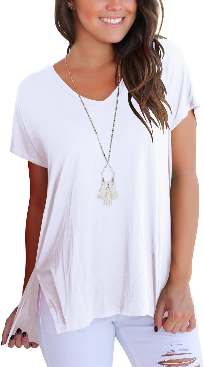 Womens Short Sleeve T Shirt V Neck Loose High Low Tee Shirts