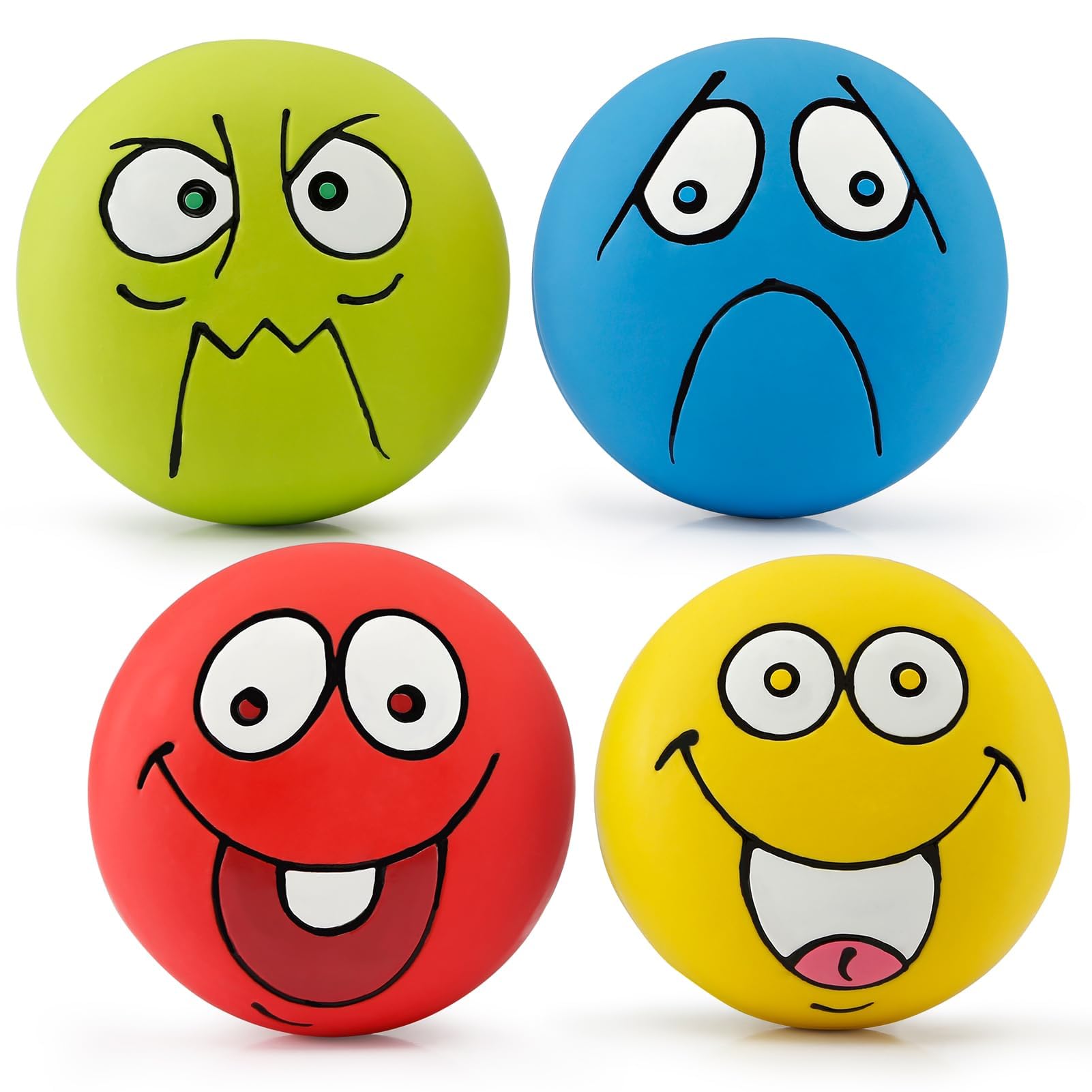 Photo 1 of HDSX 4 Pack 2.8" Smiley Face Squeaky Dog Toys Soft Dog Balls Latex Rubber Squeak Dog Toys for Small Medium Puppy Pet Dogs (Emoji)