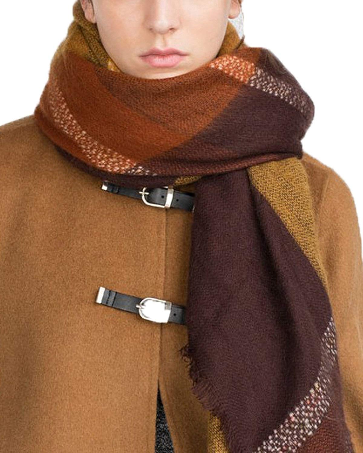 Century Star Women's Stylish Warm Tassels Soft Plaid Tartan Scarf Winter Large Blanket Wrap Shawl (One Size, Brown) at  Women’s Clothing store