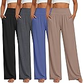 Neer 4 Pack Women's Wide Leg Yoga Pants High Waist Casual Sweatpants Loose Cozy Lounge Pajama Flowy Pants with Pockets