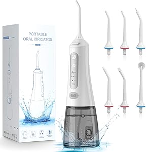 Water Flosser Cordless for Teeth - 6 Modes Water Pick Teeth Cleaner with 300ML Water Tank & 6 Tips, IPX7 Waterproof and USB Rechargeable Oral Irrigator for Brace and Bridges Care, Home and Travel