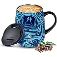 Ideus 16 oz Insulated Coffee Mug with Handle and Lid, Double Wall Stainless Steel Vacuum Insulated Tumbler Cup, Travel Coffee Cup Thermal Cup for Home and Office, Blue Zebra