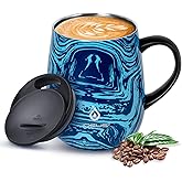 Ideus 16 oz Insulated Coffee Mug with Handle and Lid, Double Wall Stainless Steel Vacuum Thermal Coffee Mug, Travel Coffee Cup Thermal Cup for Home and Office, Blue Zebra