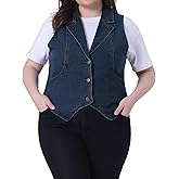 Agnes Orinda Plus Size Denim Vest for Women Lapel Sleeveless Casual Waistcoat Jean Vest Jacket