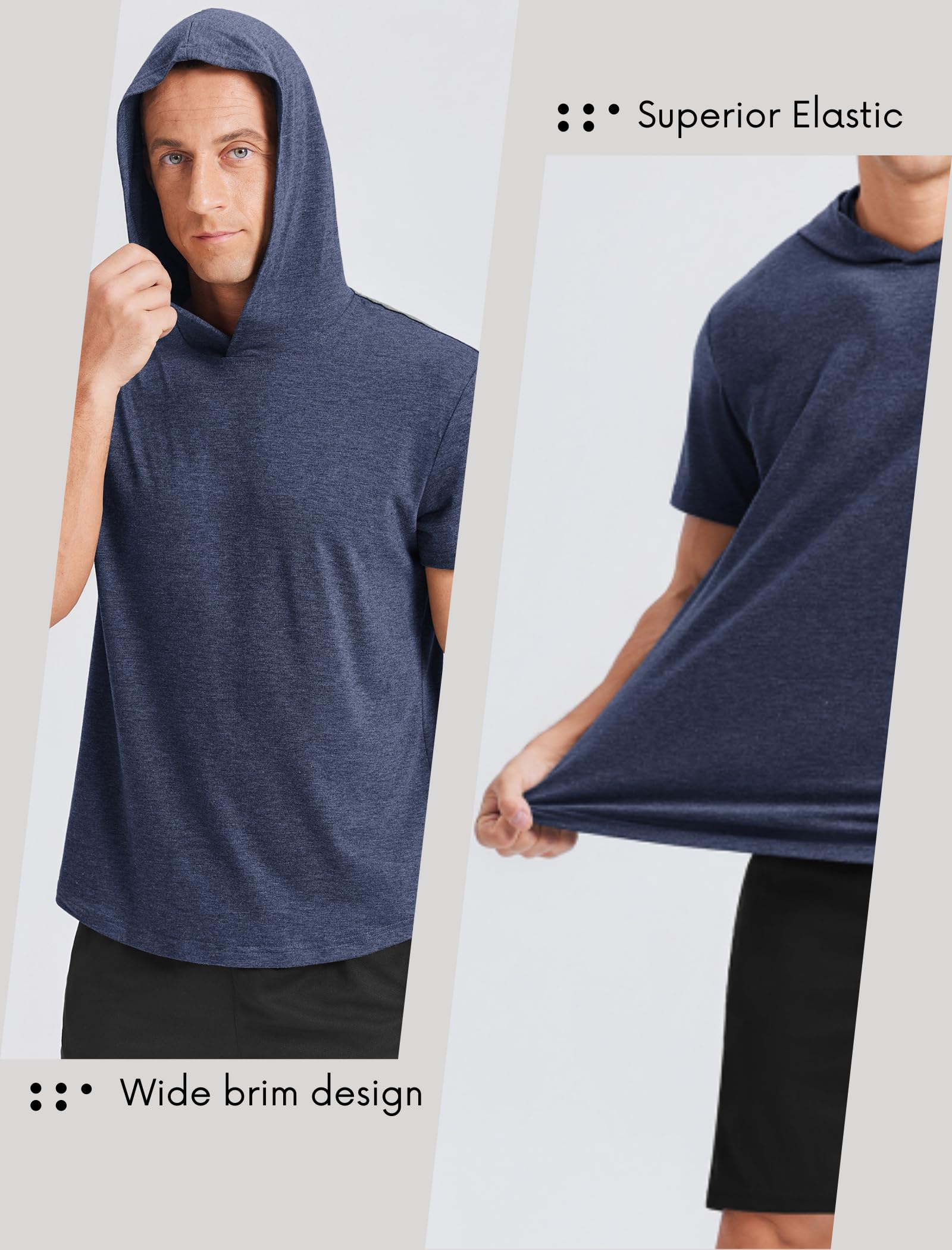 PINSPARK Short Sleeve Hoodies for Men Lightweight Pullover - Quick-Dry Athletic Hooded T-Shirt for Gym Workout Fitness Navy Blue