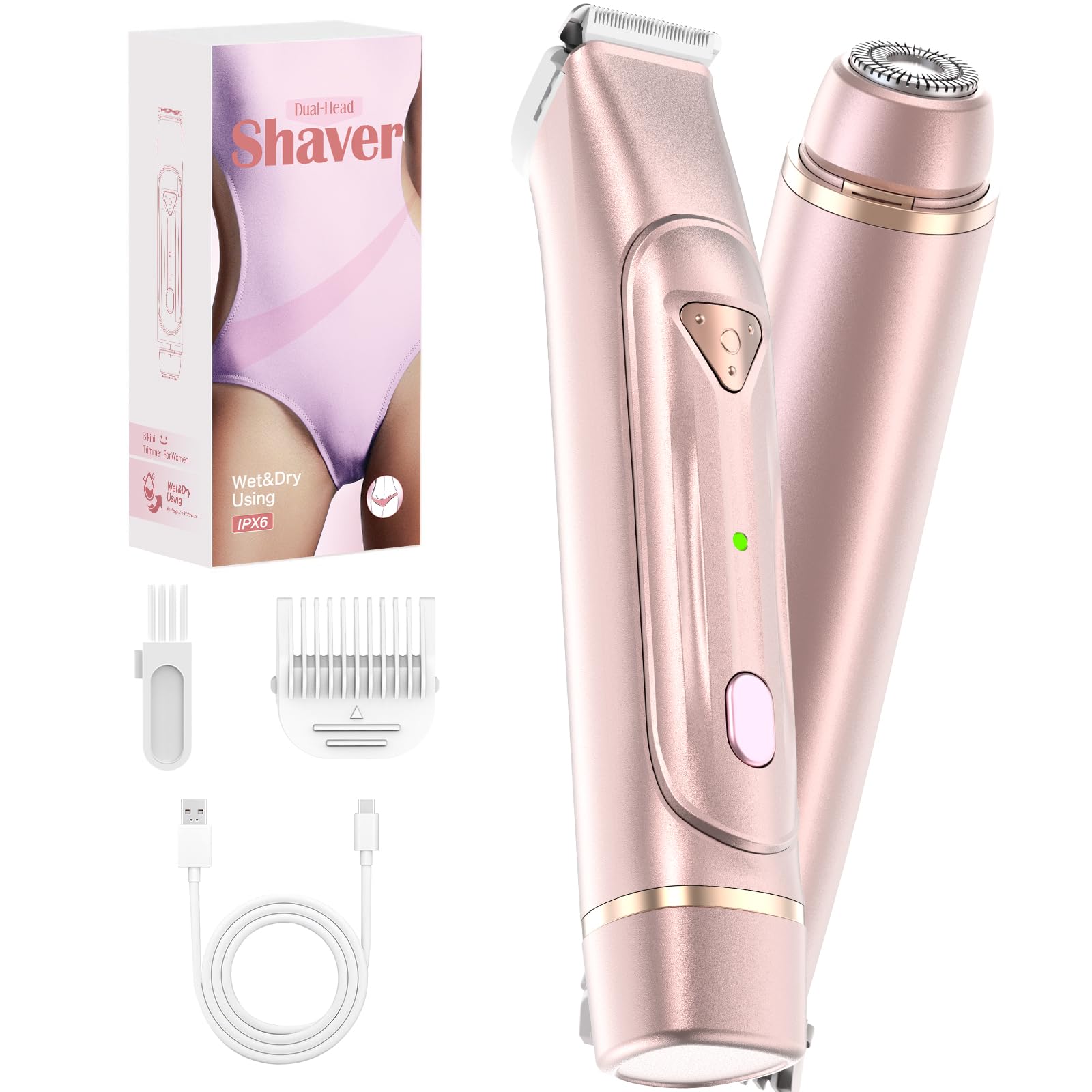 Dermave Bikini Shaver - Bikini Trimmer for Women, Waterproof Electric Dual Head Shaver (Pink)
