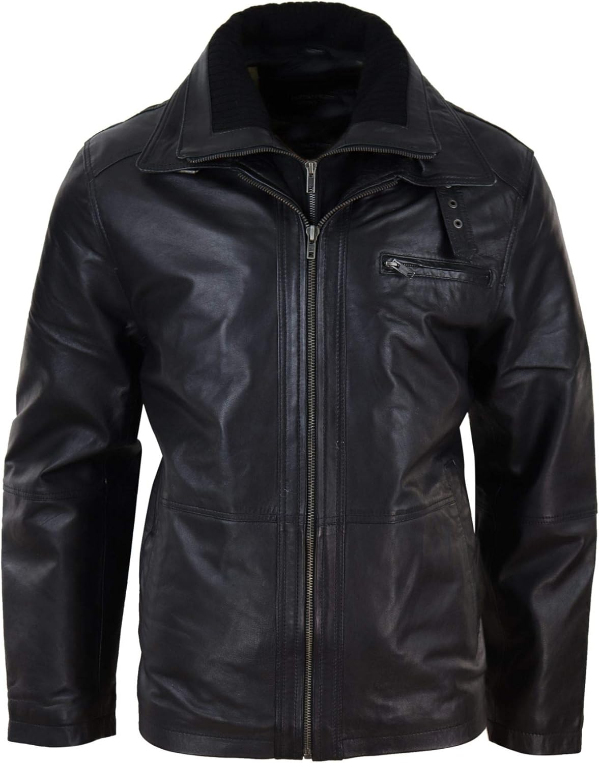 Mens Real Leather Safari Jacket Coat Double Zip Classic Hunting Winter