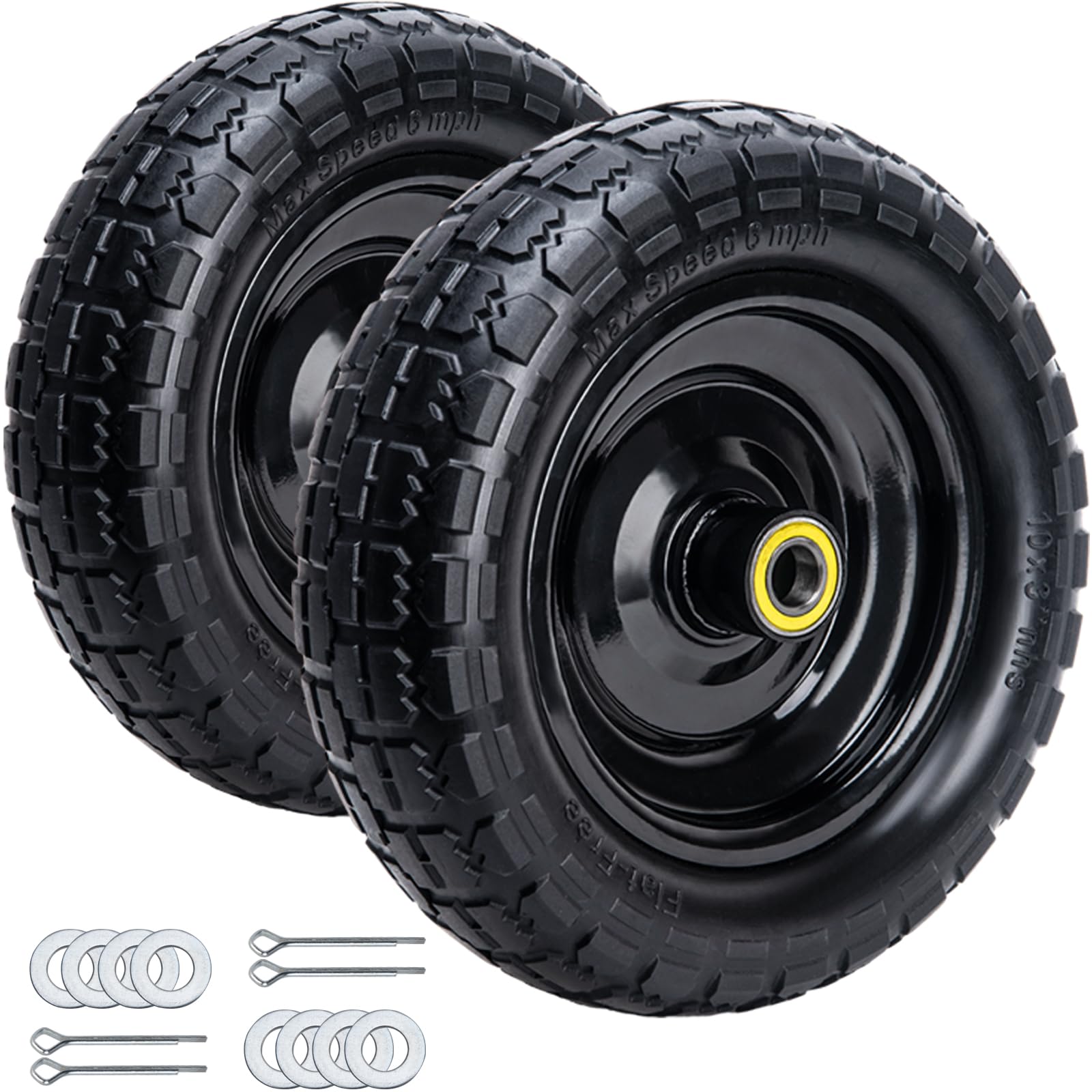 Photo 1 of 10" Solid Rubber Tires, 4.10/3.50-4 Tire and Wheel Flat Free, 2-Pack with 3/4" Bearings, 2.17"Offset Hub for GOR Garden Cart, Wheelbarrow, Trolleys, Hand Trucks & Yard Trailers