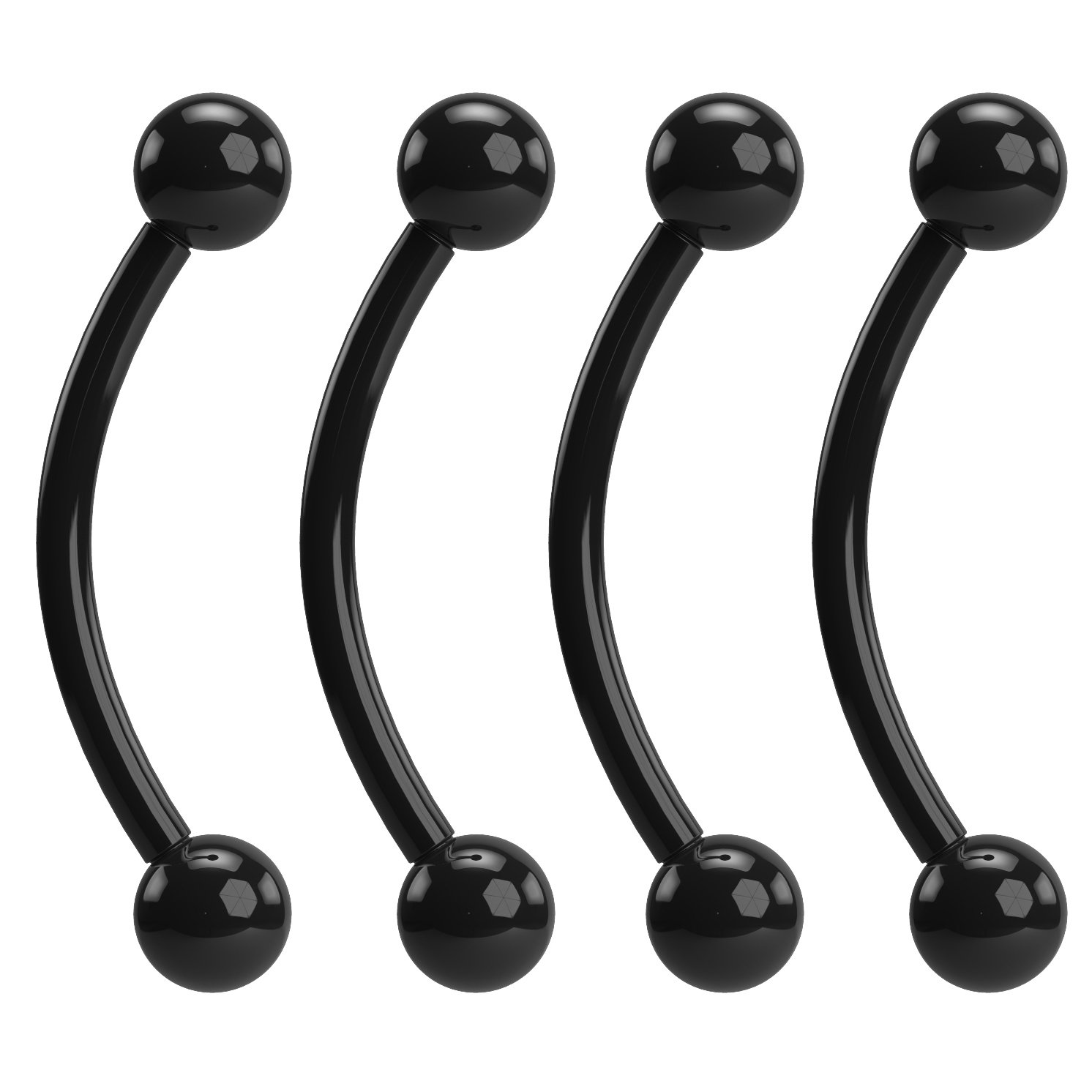 4pc 16g 1.2mm Black Acrylic Plastic Curved J-Curve Barbell Eyebrow Vertical Labret Bar Piercing Rings Men Women 10mm