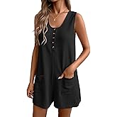 Ekouaer Rompers for Women Summer Shorts Loose Jumpsuit Waffle Casual 2026 Beach Outfits Vacation Clothes