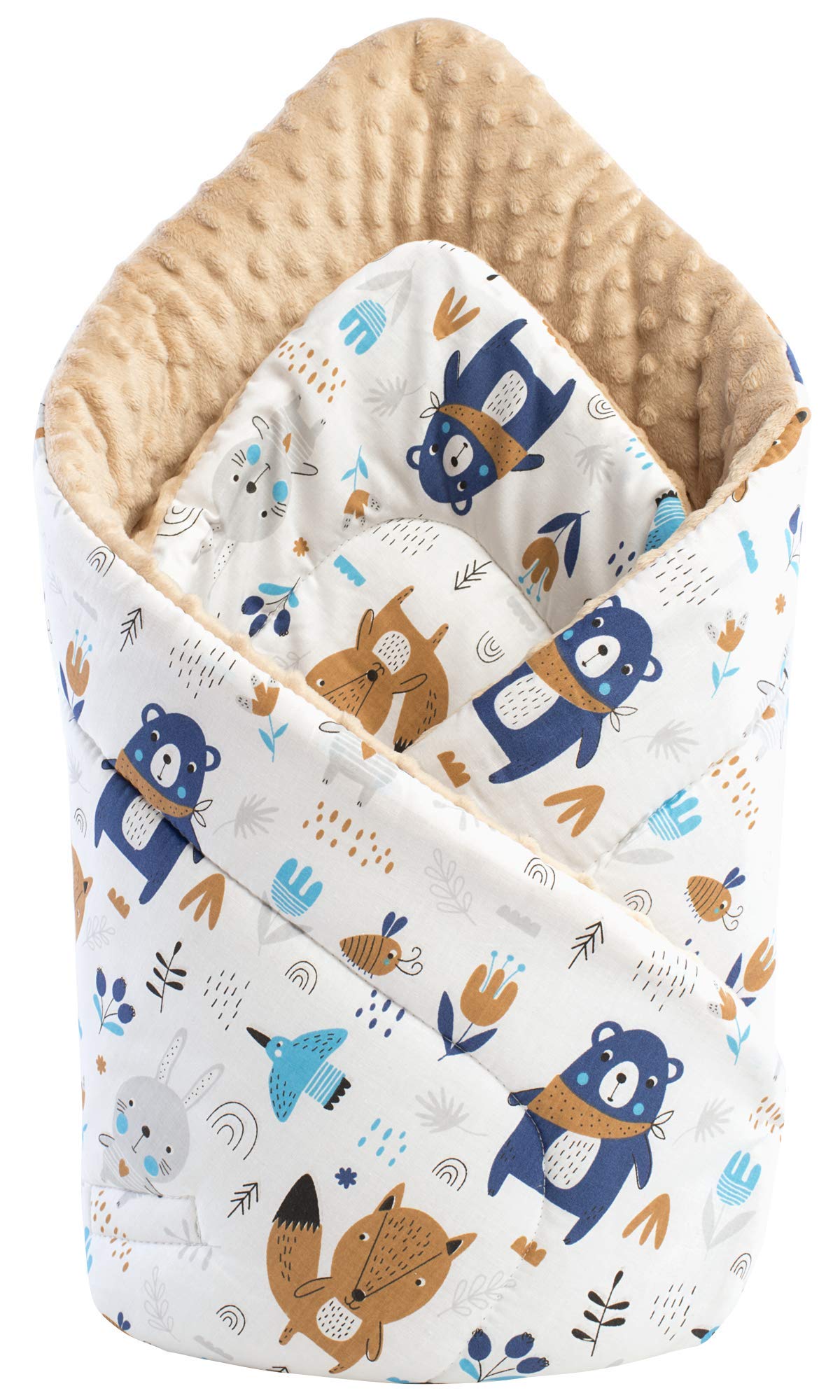 Medi Partners Swaddling Blanket 100% Cotton 75x75cm Double Sided Soft All Year Round Multifunctional Anti-Allergic Babies (Boho Animals with beige Plush) — image 1
