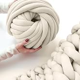 Chunky Yarn,Arm Knitting Yarn for DIY Blanket and Craft,Beige,0.55 lb | Washable cotton-blend tube yarn with a fluffy polyester core for braided blankets, pillows, pet beds, baskets and home decor