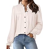LOOKBOHO Women's Work Blouses Dressy Casual Button Down Long Puff Sleeve Elegant Retro Pleated Office Shirts Tunic Tops