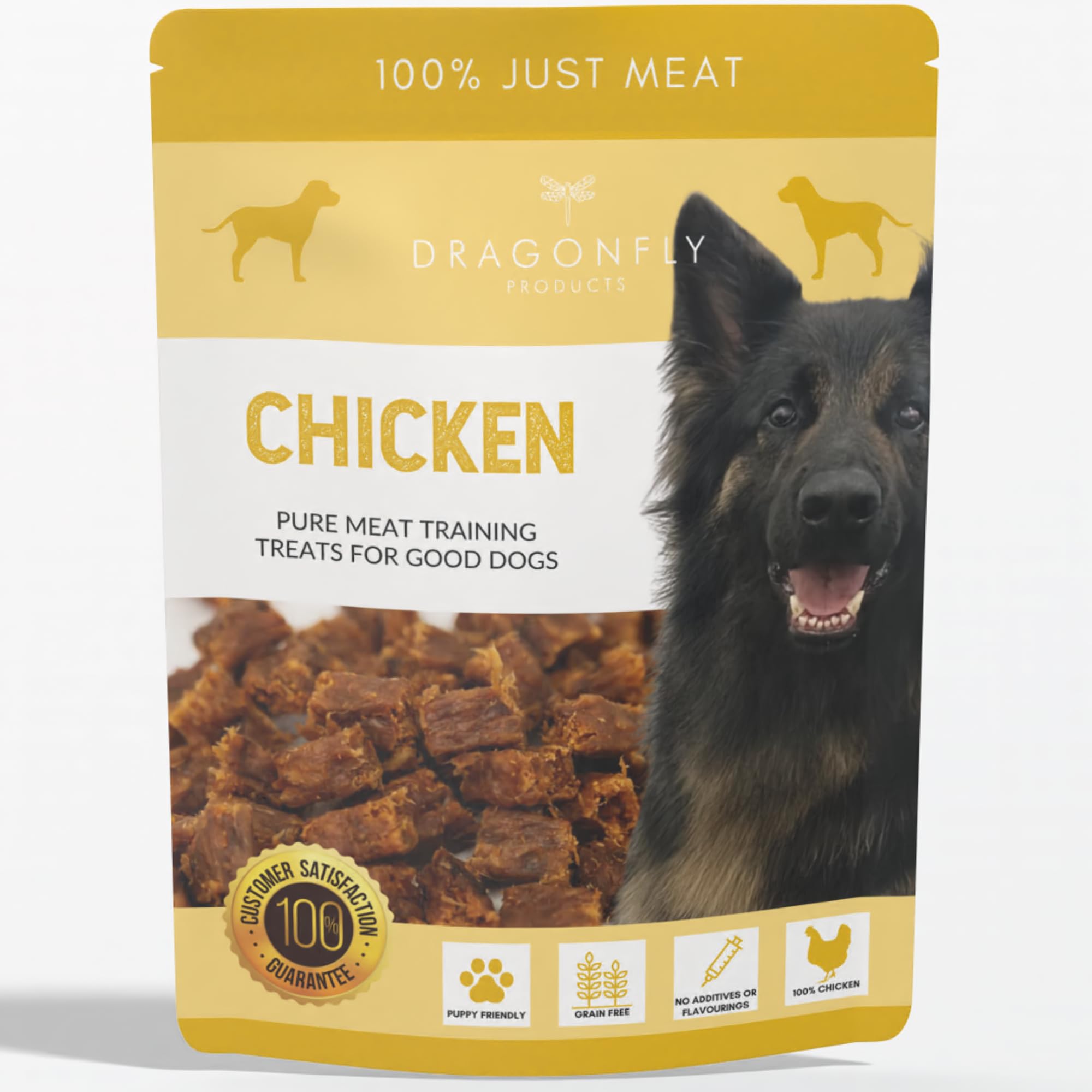Dragonfly Products Grain Free Puppy & Adult Training Treats - 100% Pure Meat - Healthy Low Fat Dog Treats - 250g (Chicken)