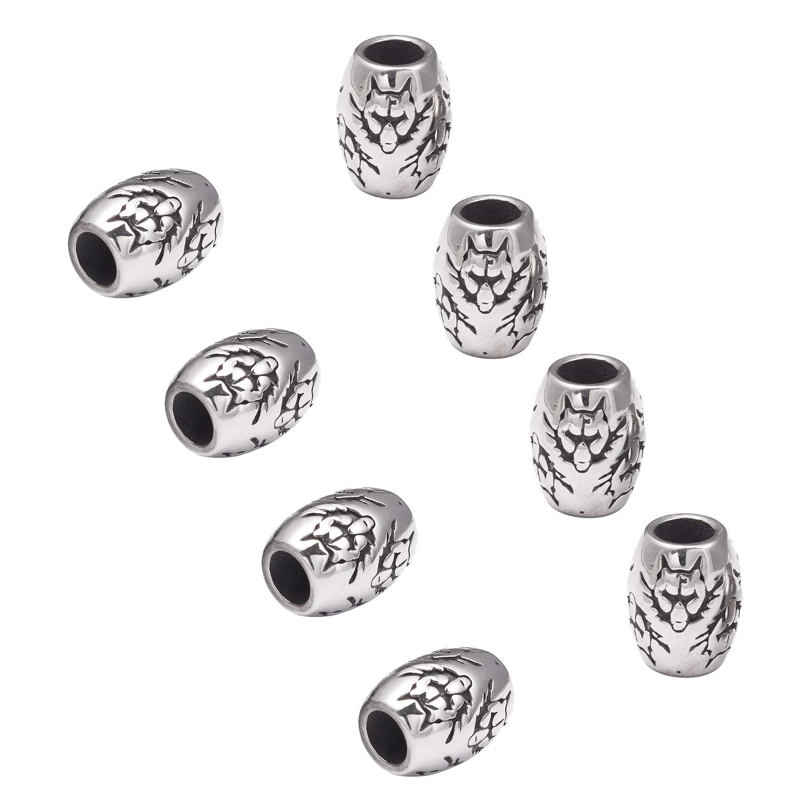 UNICRAFTALE About 10pcs Barrel with Wolf Loose Beads Stainless Steel European Beads Antique Silver 5.5mm Large Hole Beads Spacer Bead Finding for DIY Necklaces Bracelets Jewelry Making 10.5mm