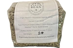 VISTA BEAN UGANDAN GREEN COFFEE BEANS (UNROASTED) - 2 LB BAG - NATURAL / DRUGAR - Naturally Processed - Eastern Africa - Rwenzori Mountains - Organically Farmed & Relationally Sourced - 100% Arabica - SL14 & SL28 Varietal