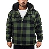 Zerenfy Plaid Flannel Jackets for Men Sherpa Fleece Lined Zip Up Hoodies Thick Winter Heavy Warm Coats with Hood