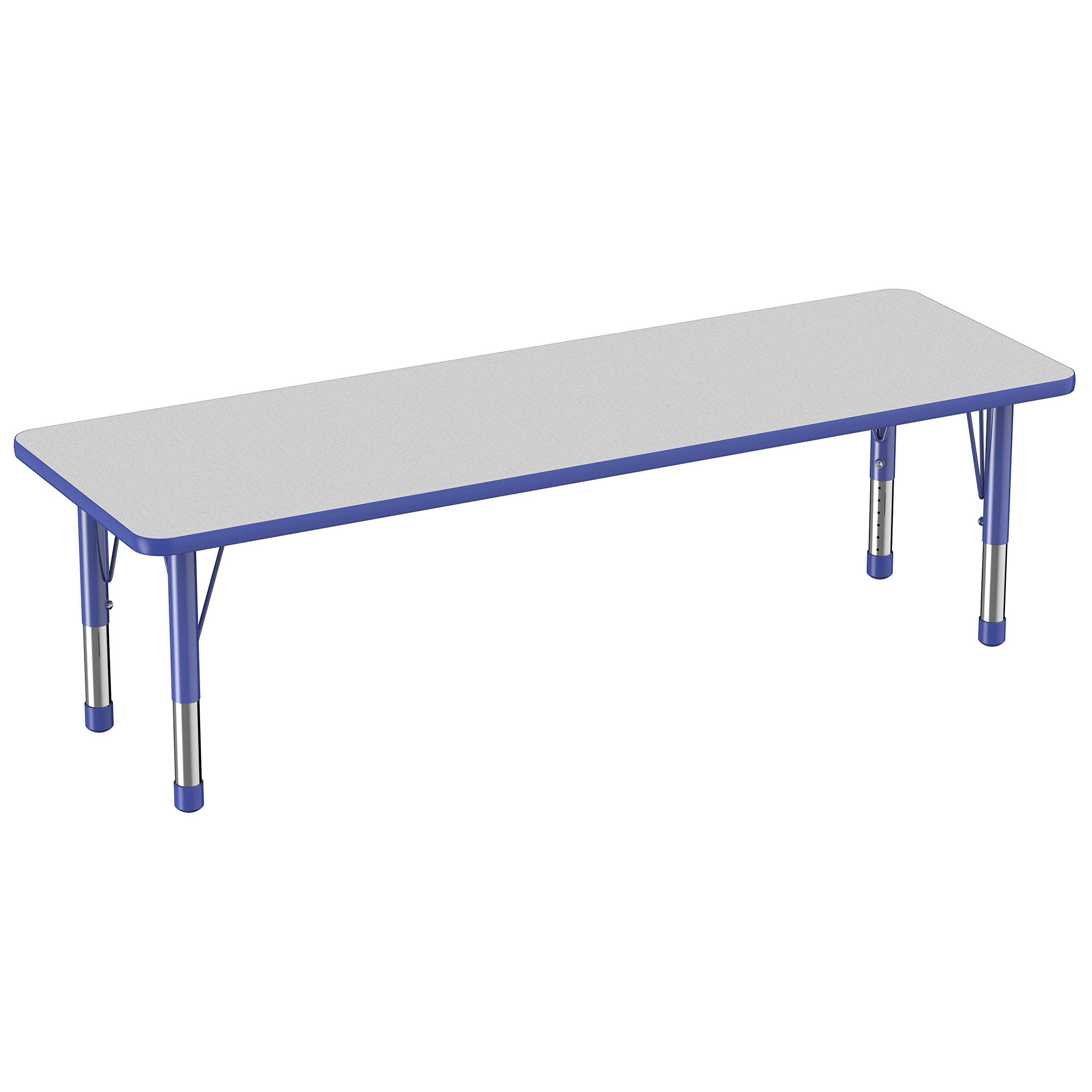 Photo 1 of *****BRAND NEW ITEM-***FDP Rectangle Activity School and Classroom Kids Table (24 x 72 inch), Chunky Toddler Legs, Adjustable Table Height 15-24 inches - Gray Top and Blue Edge