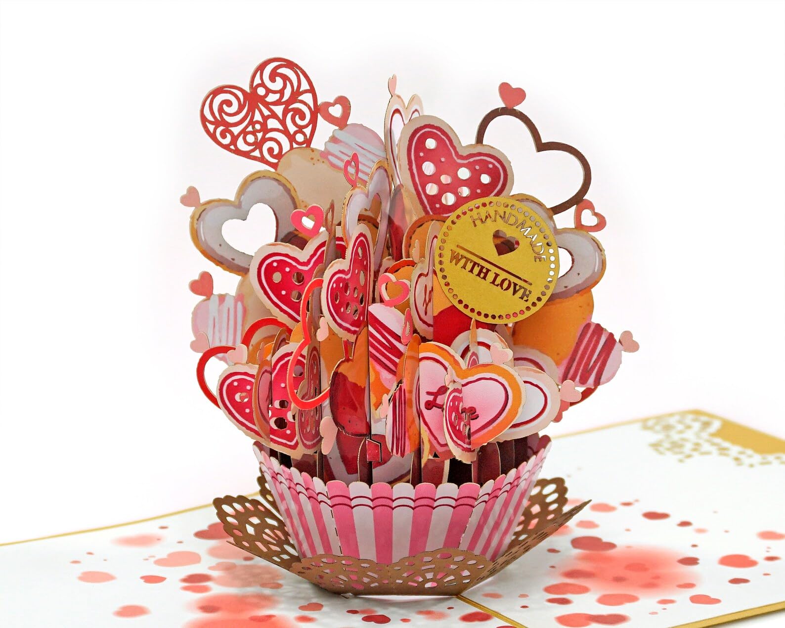 Love Heart Cupcake Pop Up 3D Card. Romantic valentines greeting card for Her,Girlfriend,Wife,Him, Boyfriend,Husband. 15cmx15cm