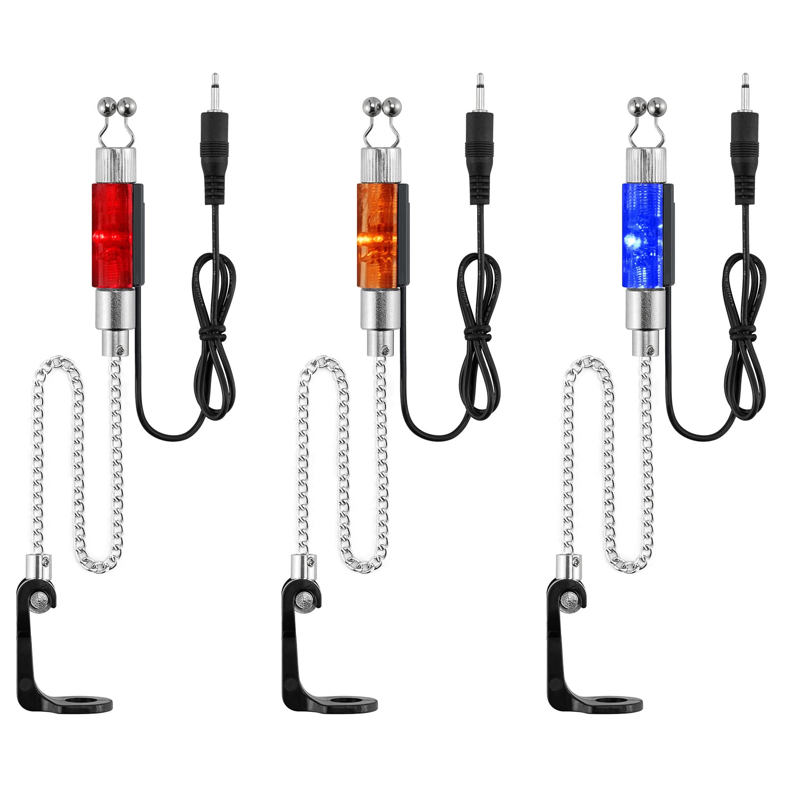 Dr.Fish Bite Indicator Set 3 Bobbins Carp Fishing Portable LED Illuminated Bite Alarms with 2.5mm Jack Plug, Drop off Alarm Detachable on Rod Carp Accessories for Outdoor Rod Light up