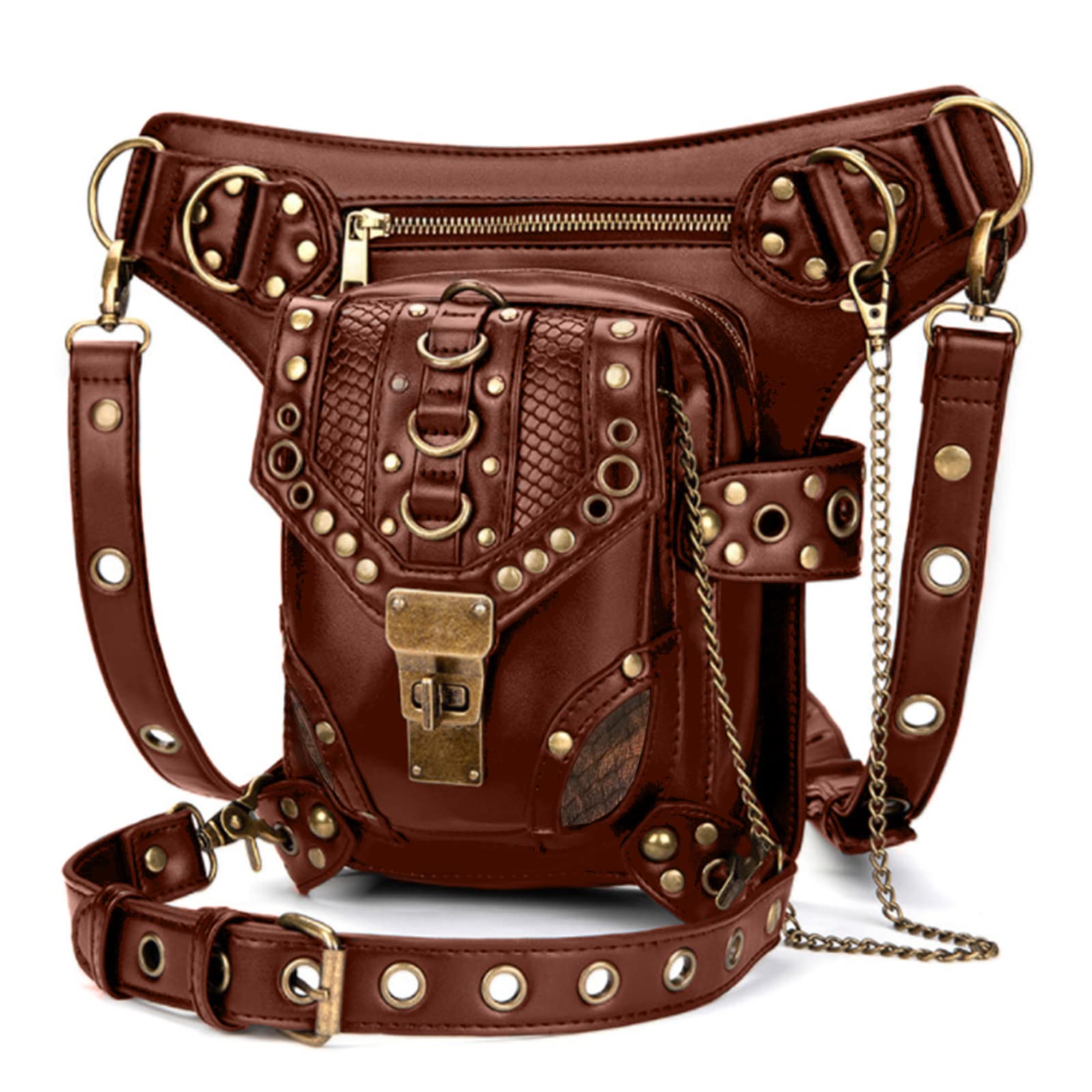 FiveloveTwo® Men Women Multi-purpose Tactical Drop Leg Arm Bag Pack Hip Belt Waist Messenger Shoulder Fanny Packs Steampunk Bag Wallet Purse Pouch Bag Red Brown