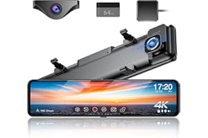 MARTALK 12" 4K UHD Mirror Dash Cam Front and Rear with Zoom Backup Camera, 2160P Dual Rear View Mirror Camera for Cars & Trucks, 64GB Card Included, GPS, WDR, Super Night Vision, Parking Assist & G-Sensor