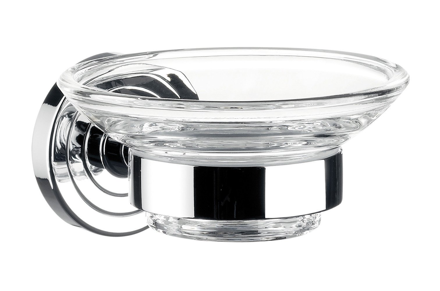 EMCO Polo Wall Mounted Soap Holder, Modern Metal and Crystal Glass Soap Dish High Quality Wall Soap Dispenser for Sink and Shower, Chrome and Clear