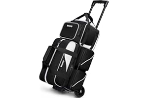 Bosynoy 3 Ball Bowling Bags with Wheels, Single Ball Tote+2 Ball Bowling Bag with Shoe Compartment (Up to US Men Size 16), Bowling Ball Bag 3 Ball Roller with Insulated Pockets, Black