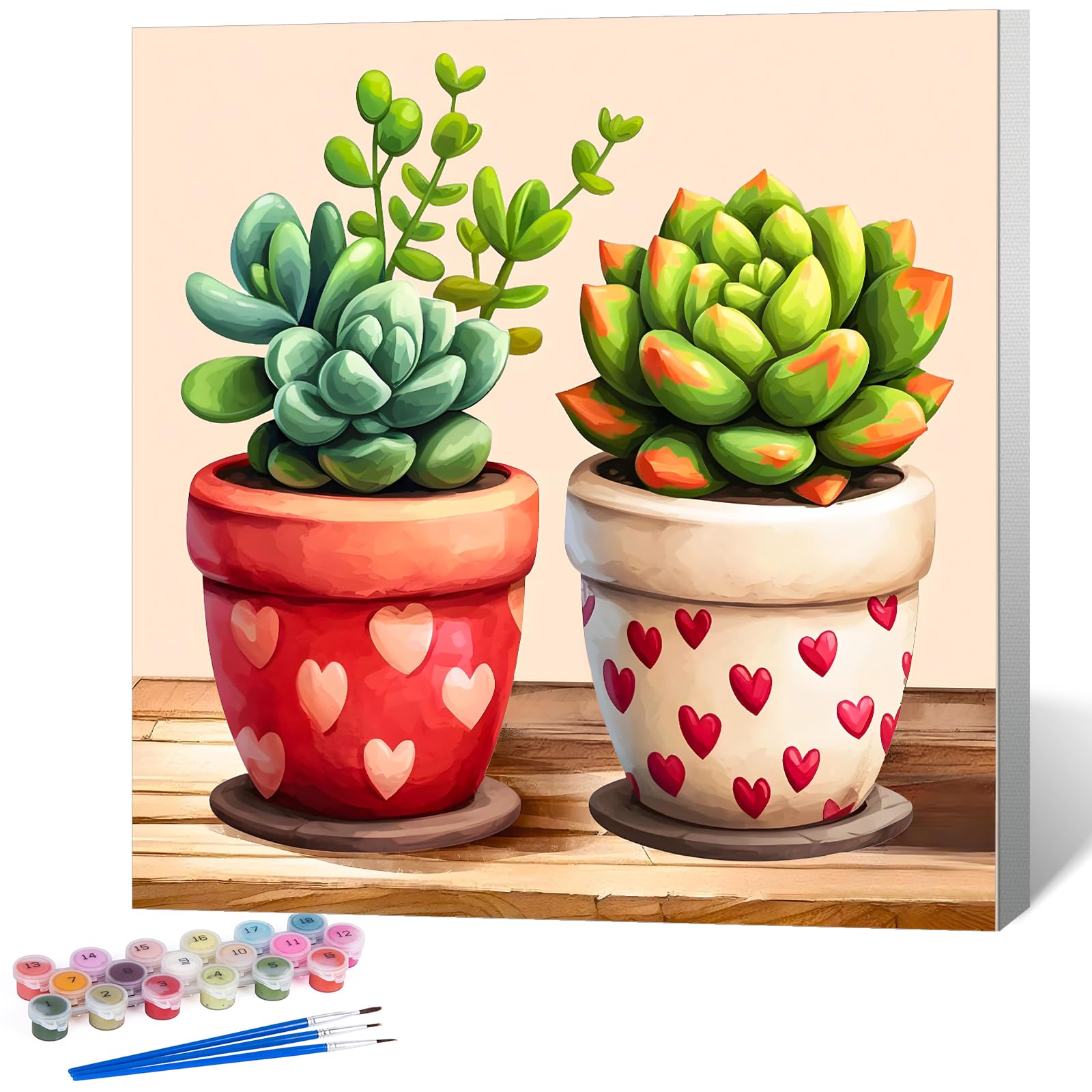 Paint by Numbers for Adults with Frame Succulent, Painting by Numbers for Adults with Frame Plant, DIY Acrylic Framed Adult Paint by Number Canvas Kits, Perfect for Home Decor Gift 10 X 10 Inch