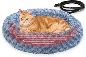 AUPETEK Heated Cat Beds for Indoor Cats Warming Cat Beds Super Soft Machine Washable Thermo Kitty Electric Heating Bed 19 Inches Round
