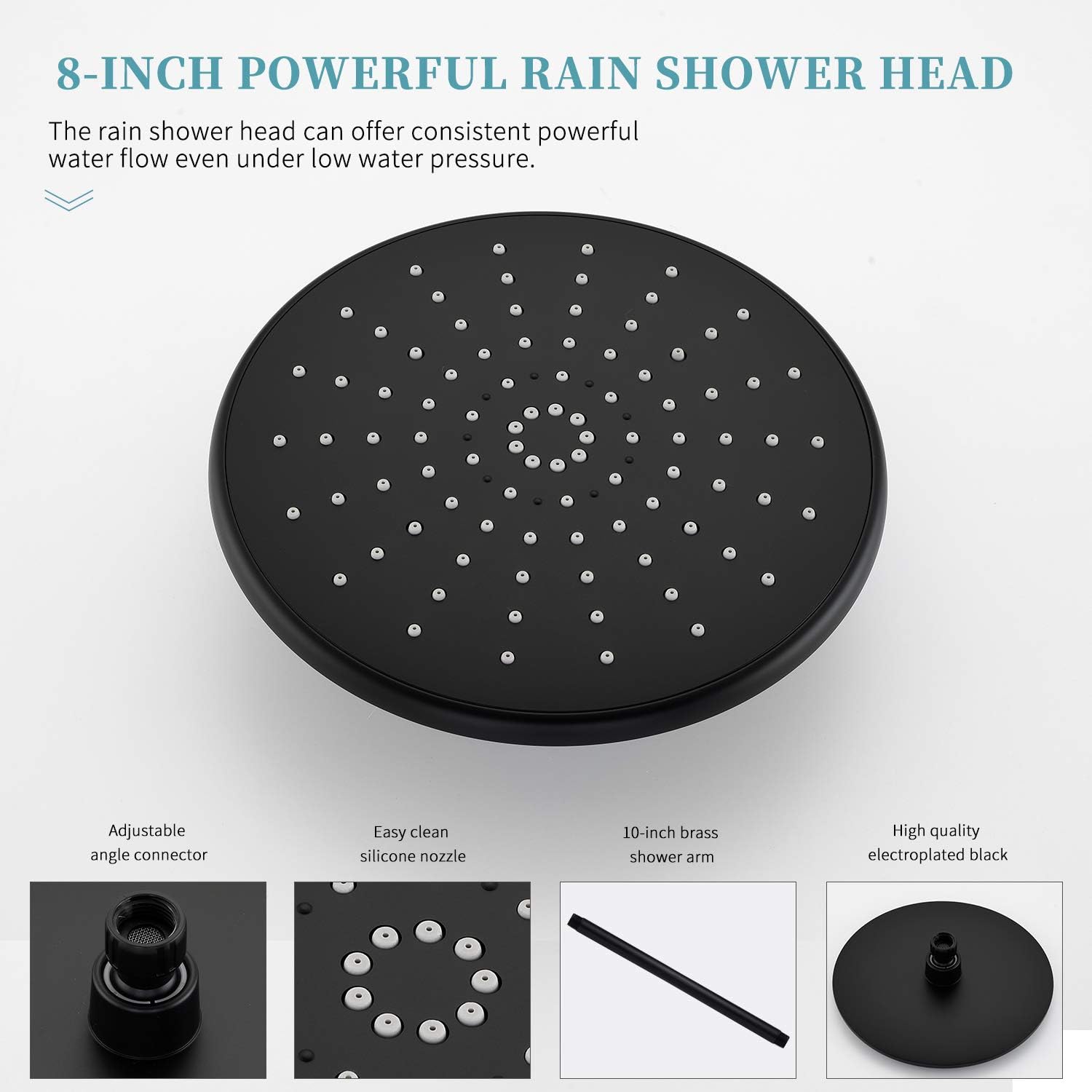 Shower System, Ceiling Shower Faucet Set for Bathroom with High Pressure 8" Rain Shower head and 3-Setting Handheld Shower Head Set, Pressure Balance Valve with Trim and Diverter, Black - - 