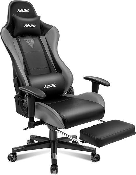 Amazon Com Muzii Gaming Chair With Footrest High Back Pu Leather Office Chair With Headrest And Adjustable Lumbar Support Ergonomic Computer Swivel Chair For Teens And Adults Grey 001 Kitchen Dining