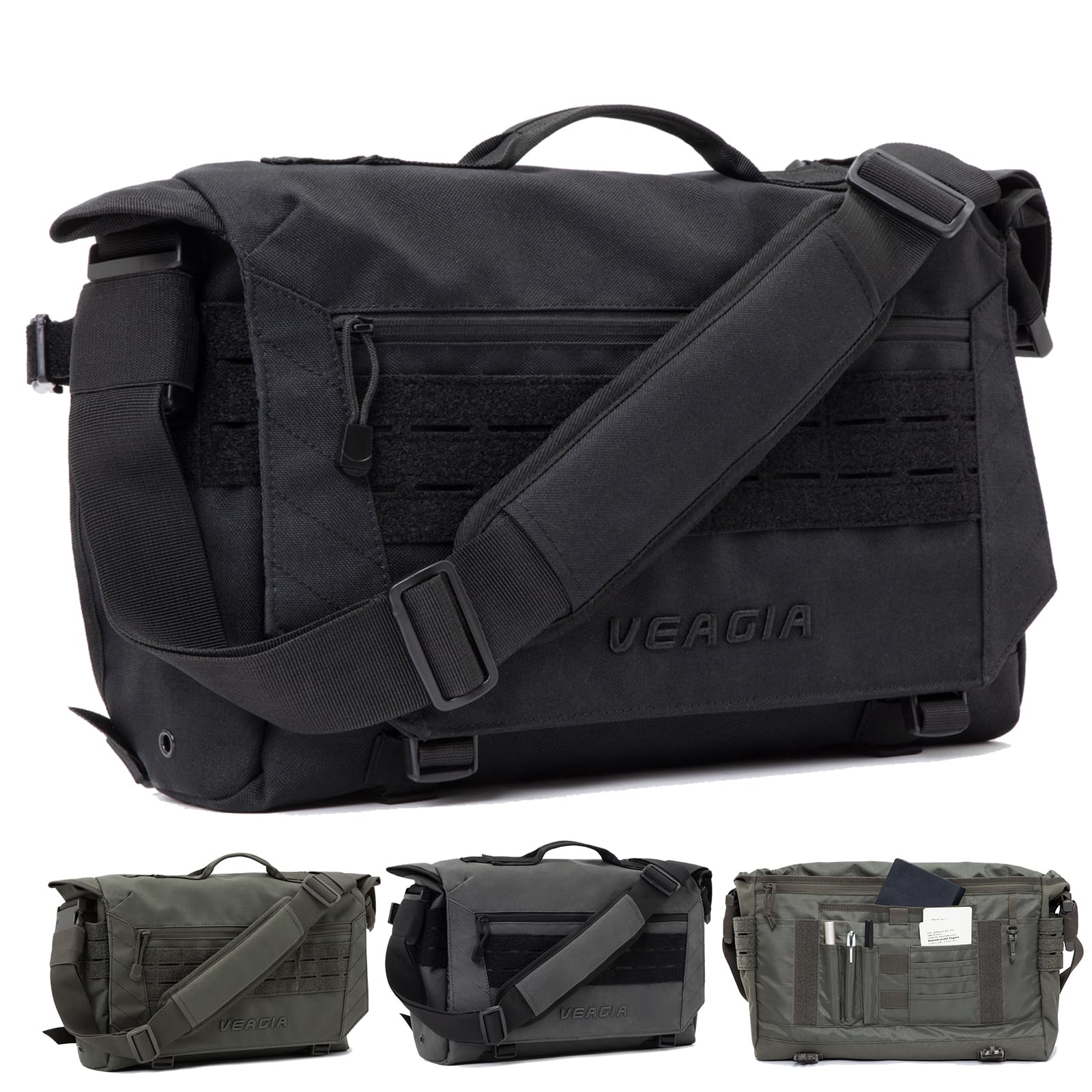 VEAGIA Messenger bags Laptop bag Briefcase Molle system Tactical style Detachable shoulder strap Shoulder Bags (43x30x13cm,Black)
