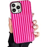 CHEDEMK Compatible with iPhone 16 Pro Max Case, Cute Fashion Aesthetic Striped Pattern Cover for Women, Shockproof Soft TPU and Hard PC Protective Phone Case for iPhone 16 Pro Max 6.9"- Hot Pink