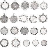 SUNNYCLUE 1 Box 20Pcs 25mm Blank Bezel Pendant Trays Round Bezel Pendant Trays Antique Silver Metal Flower Base Cabochons Settings Charms for Jewelry Making Photo Findings Necklace DIY Craftings