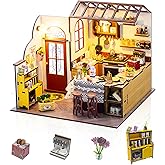 Foyucool DIY Miniature House Kit, Dollhouse Kit with LED Light, Mini House Building Kits for for Adult to Building, Christmas Home Decorations Gifts for Family and Friends, Kitchen