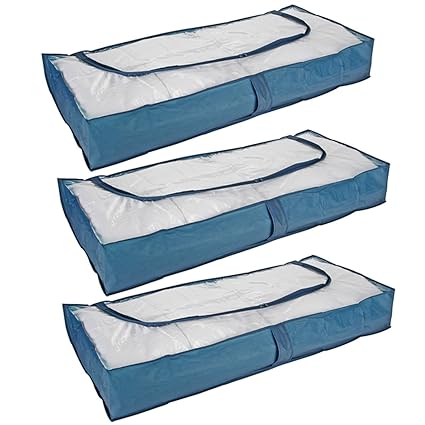 #0107 3 Stück Faltbare Aufbewahrungs Box Wäschesack Unterbett Kleider Unterbettkommode mit 2-Wege-Reißverschluss und Tragegri