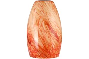KARYFINE Hand Blown Art Glass Lamp Shade for Light Replacement Oval Glass Light cover Shade Height 7.5inch,Fitter 1.65inch,Max Diameter 4.7inch for mini pendant ceiling light fixture (Amber Red)