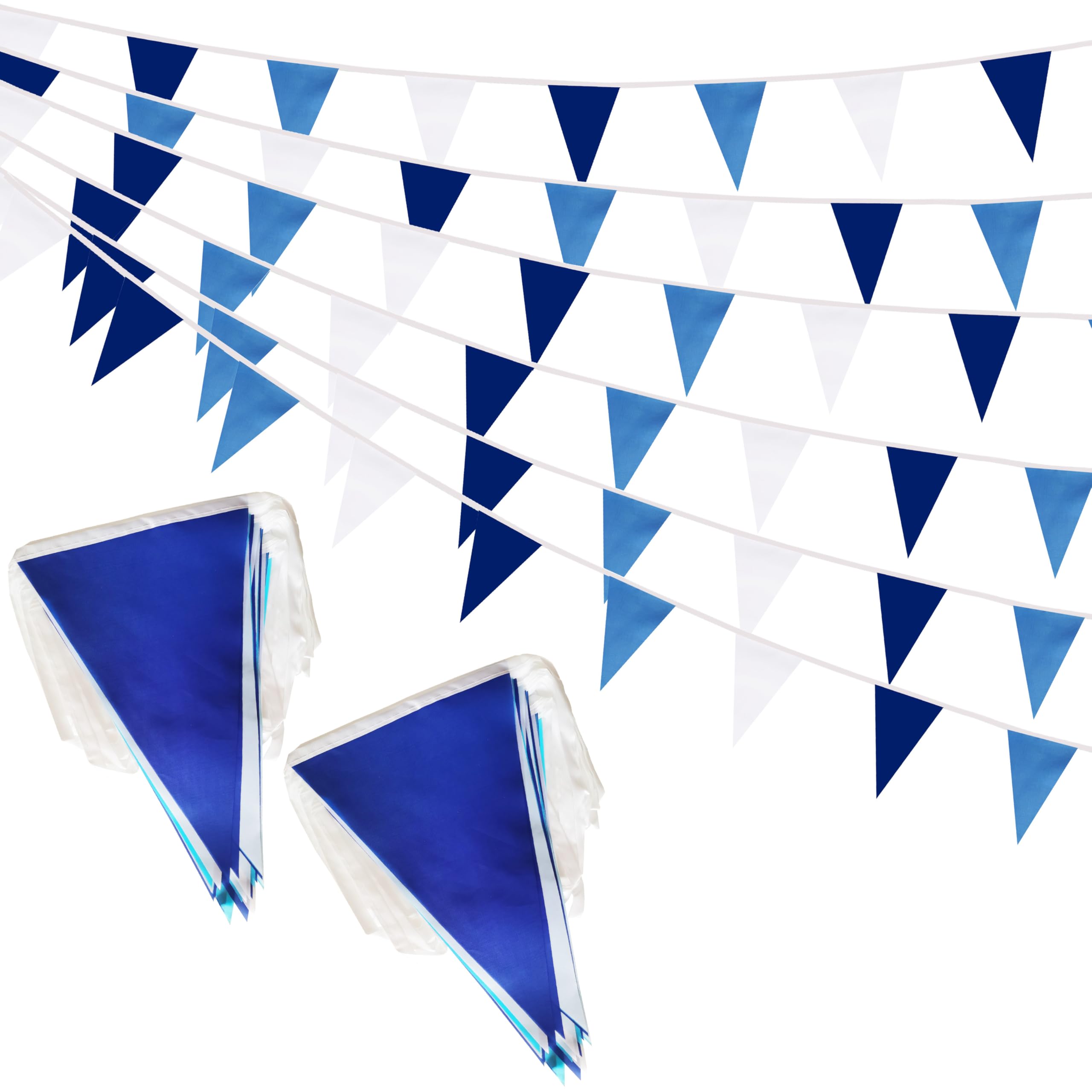 Photo 1 of 100 Feet Blue White & Dark Blue Pennant Banner Flags String Hanging Blue White & Dark Blue DIY Triangle Bunting Flags,Party Decorations for Grand Opening,Party Events,60 Pcs