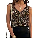 SweatyRocks Women's Sequin Casual Tank Top V Neck Sparkly Club Outfits