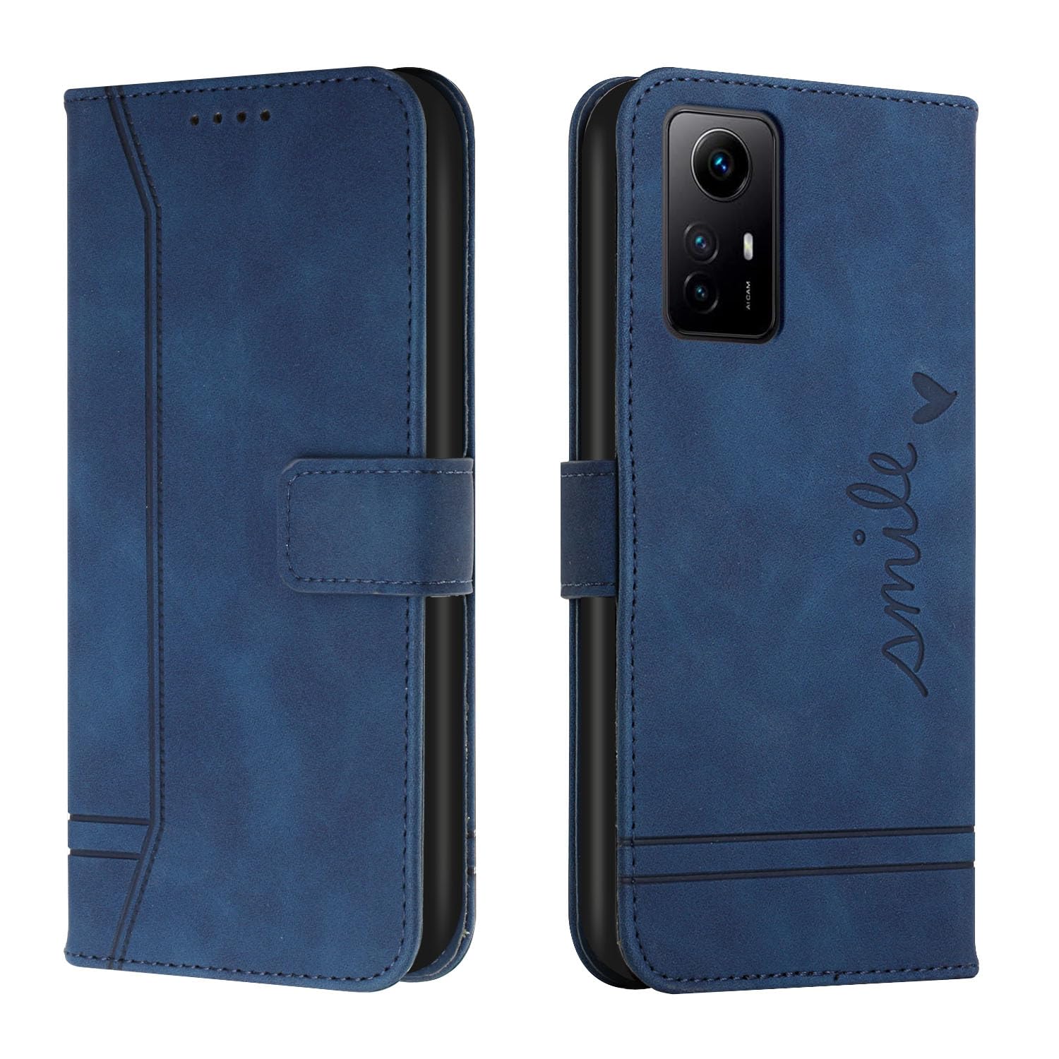 QIWEIQING Compatible for Redmi Note 12S Case, Premium Soft Leather TPU Retro Flip Wallet with 3 Card Holder Magnetic Shockproof Protective Cover for Redmi Note 12S.Blue HX