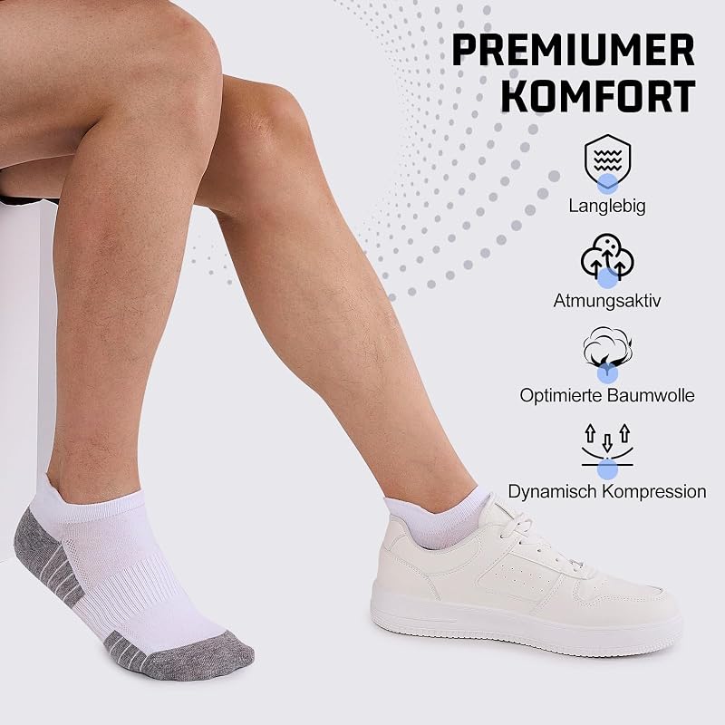 Sneaker Socken Herren Damen 10 Paar, Atmungsaktive Baumwolle Sportsocken, Kurz Halbsocken Laufsocken Weiß 39-42