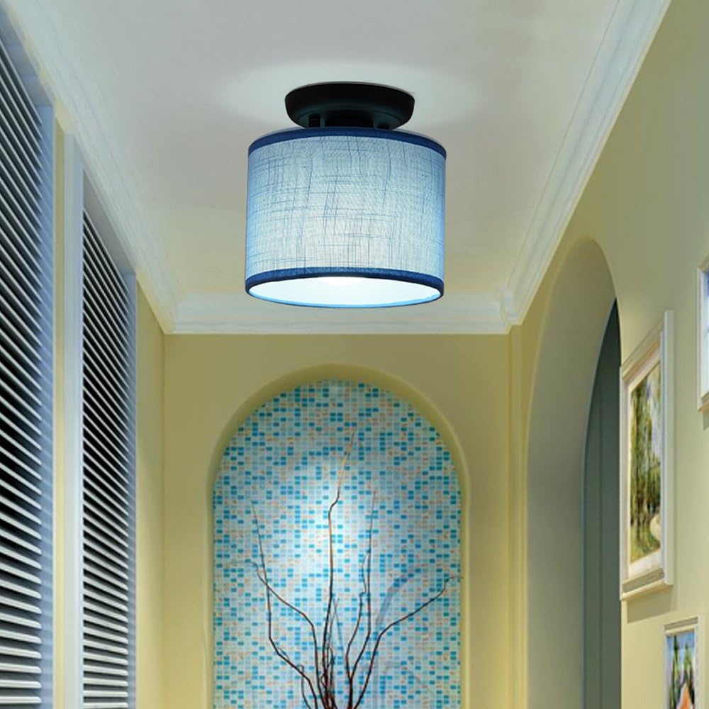 Modern Elegant Classic Round Design Ceiling lamp Drum Fabric Lamp Ceiling lamp Textile Screen Jute Blue Fuel Lamp Shade Ø18 * H 18.5 cm, E27, Max 60w