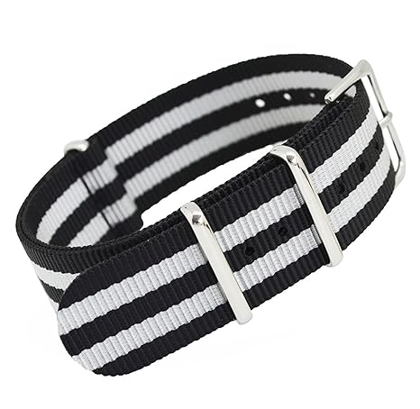 MetaStrap Fashion Replacement Nylon Watch Band with Steel Buckle 22mm (white/black)