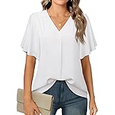 Timeson Women's V Neck Chiffon Blouse Ruffle Sleeve Ladies Work Shirts