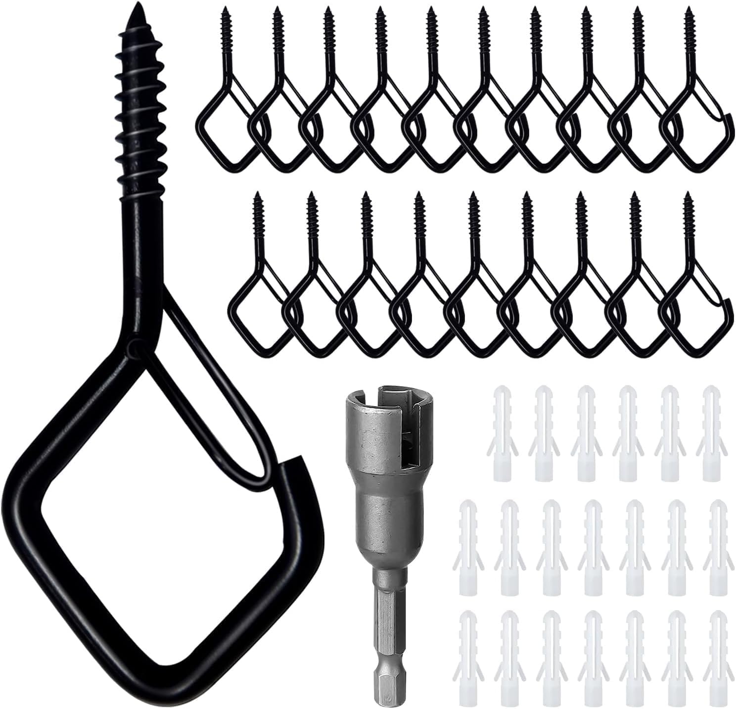 Ticway 20 Pcs Screw in Hooks with Safety Buckle - Black Metal Ceiling Hooks,Outdoor Garden Hooks - Hooks for Hanging Plants, Cup, Fairy Light, Birdcage, Christmas Decor, Wind Chimes (Black) — image 1